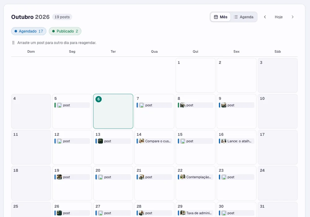 Calendário editorial do Posteii com os posts do mês